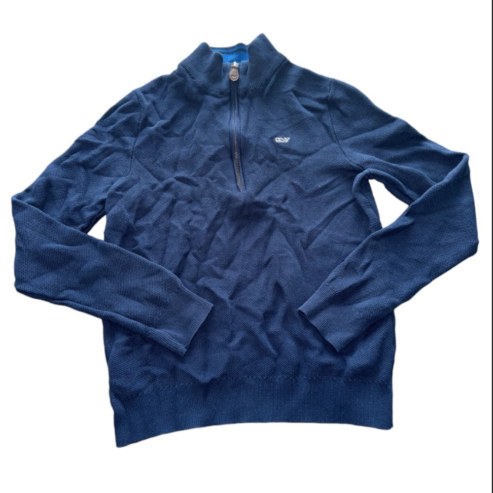 Vineyard Vines Boys Classic 1/4 Zip Deep Bay Waffle Knit Sweater
